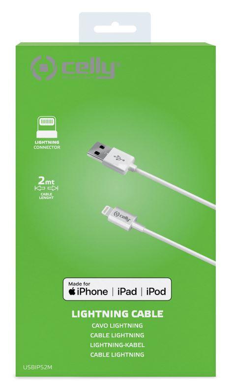 CELLY USB LIGHTNING CABLE 2MT. WHITE - Grande Marvin