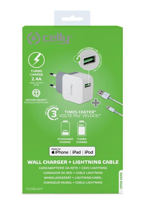 CELLY WALL CHARGER 2.4A+LIGHTNING CABLE - Grande Marvin