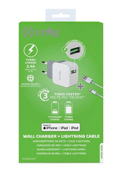 CELLY WALL CHARGER 2.4A+LIGHTNING CABLE - Grande Marvin