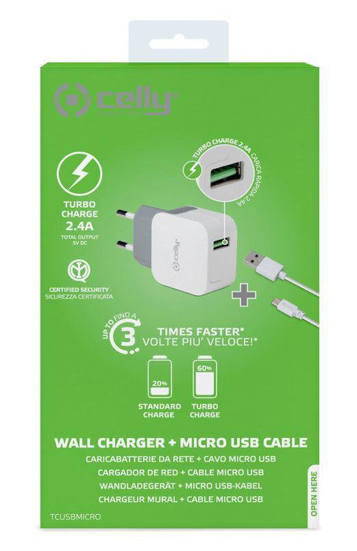 CELLY WALL CHARGER 2.4A+MICRO USB CABLE - Grande Marvin